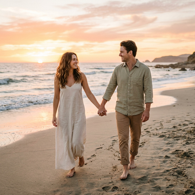 Pareja preboda en playa
